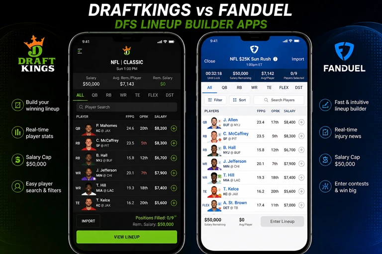 DraftKings and FanDuel DFS lineup builder apps 