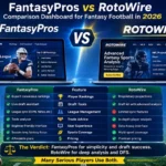 FantasyPros vs RotoWire comparison dashboard for fantasy football in 2026