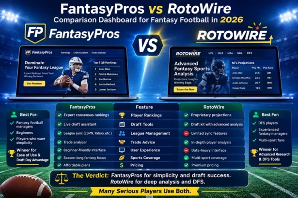 FantasyPros vs RotoWire comparison dashboard for fantasy football in 2026