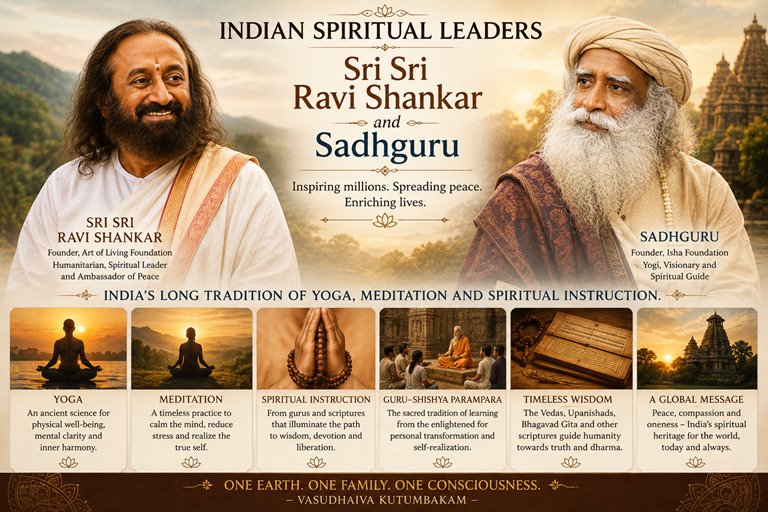 Indian spiritual leaders Sri Sri Ravi Shankar and Sadhguru Indias long tradition of yoga, meditation and spiritual instruction