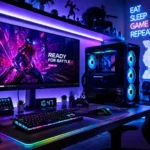 Modern Gadgets EuroGamersOnline gaming setup with RGB PC and OLED monitor