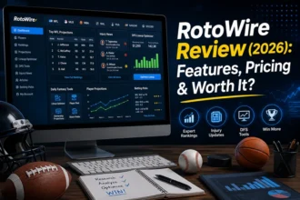 RotoWire Review 2026 homepage with fantasy sports tools dashboard