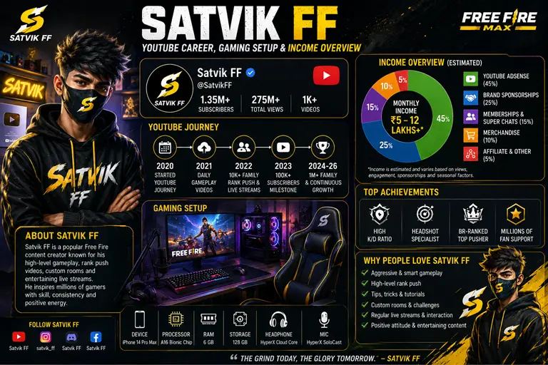 Satvik FF YouTube career, gaming setup and creator income overview