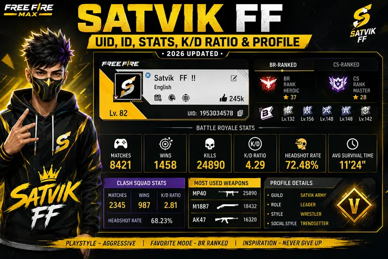 Satvik UID, ID, stats, KD ratio and Free Fire profile in 2026