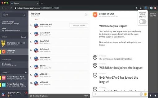 Sleeper fantasy football mobile app UI 2026