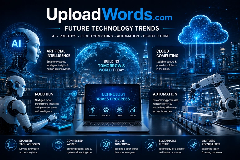 UploadWords Future technology trends including AI robotics cloud computing and automation