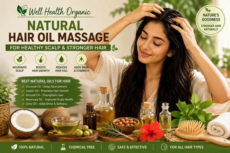 Well Health Organic Natural hair oil massage for healthy scalp and stronger hair
