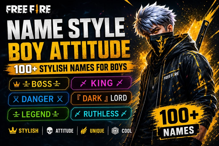 Free Fire Name Style Boy Attitude 100+ Stylish Names for Boys